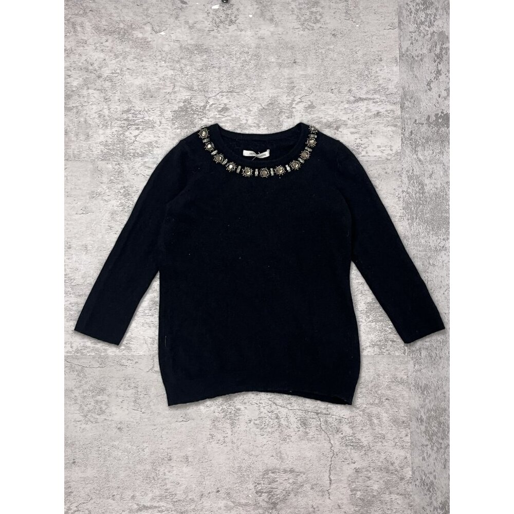 Vintage Cashmere Black Knit Sweater With Stone